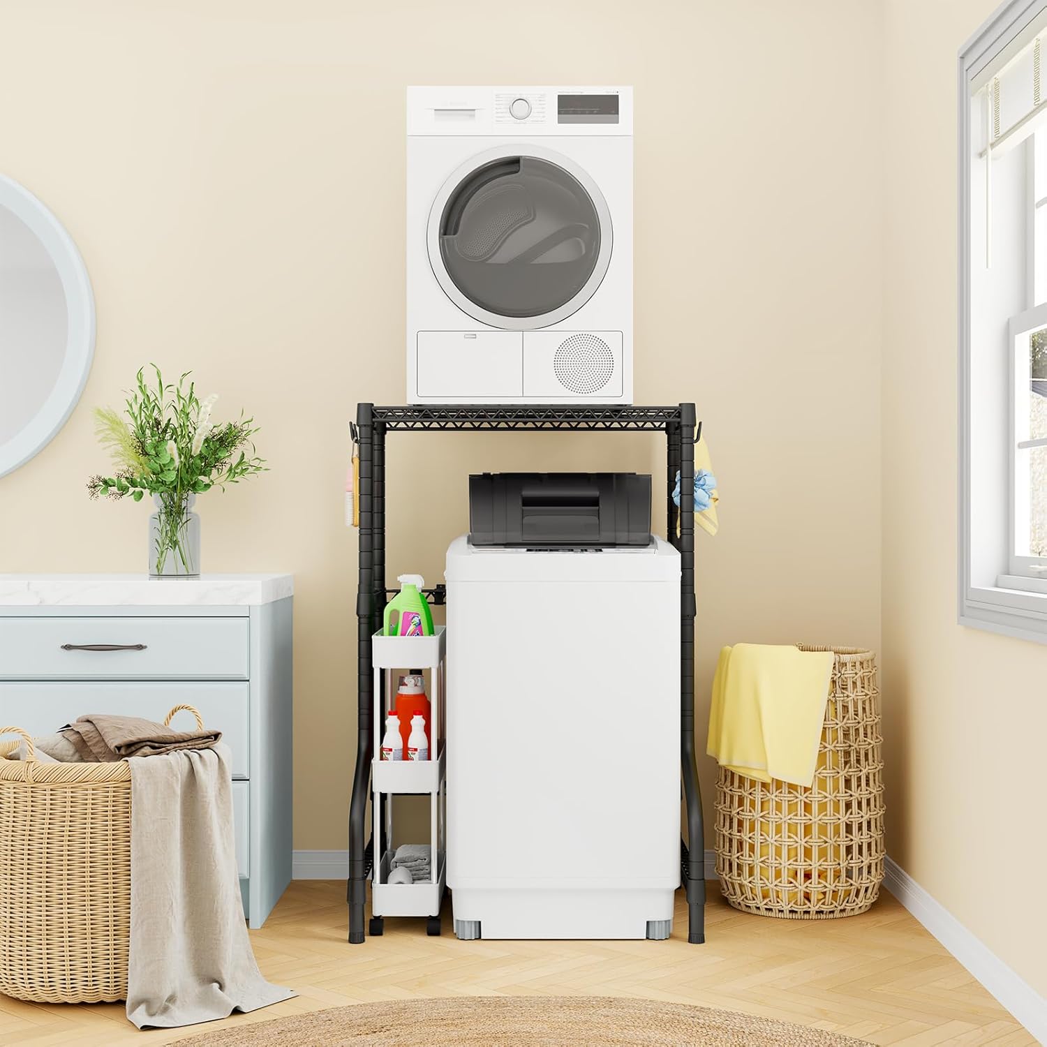 U16 Upgraded Washer Dryer Stacking Rack for Narrow Laundry Room and Bathroom, Metal Over Washer and Dryer Storage Shelves for Saving Space, 29.5