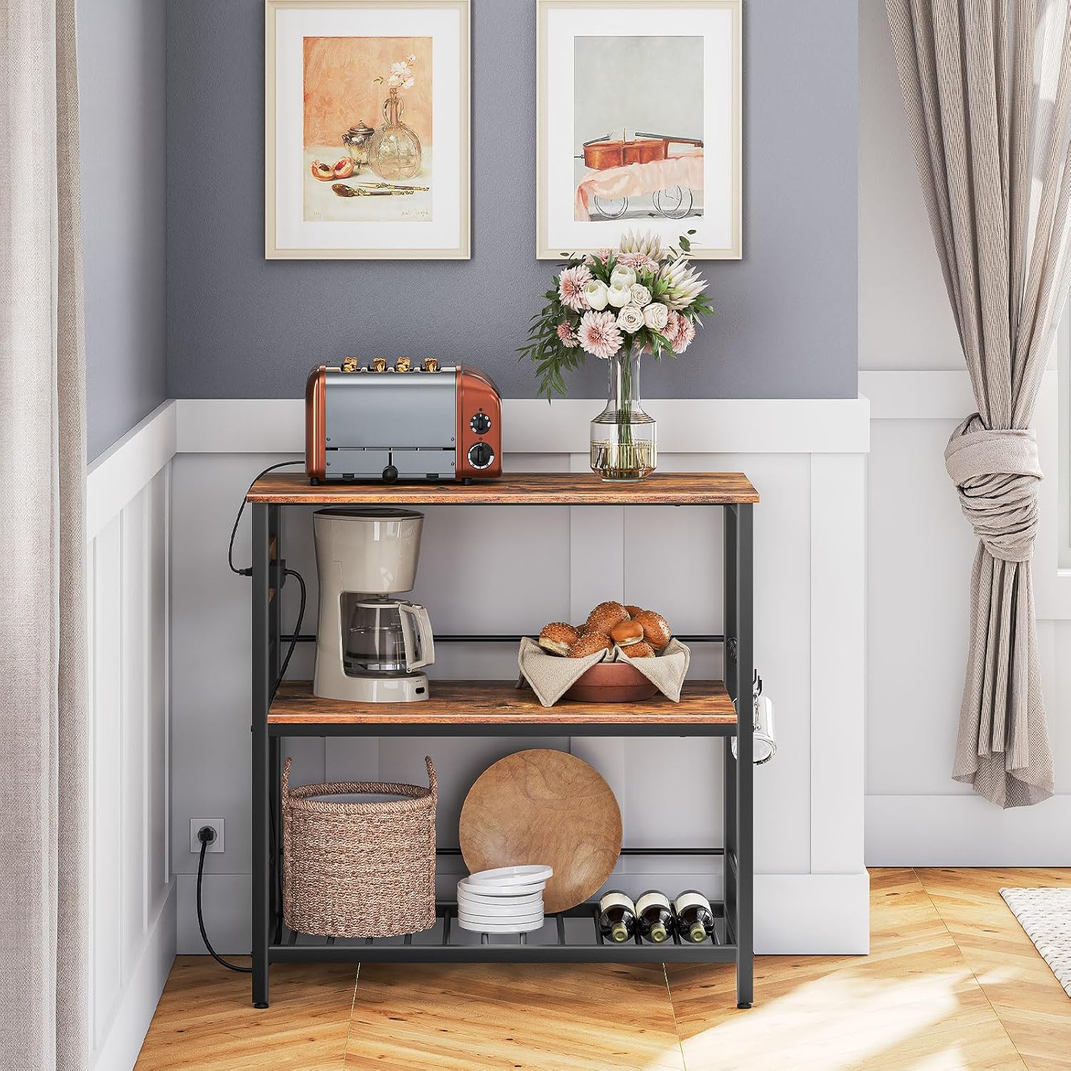 HOOBRO Kitchen Island with Storage, Kitchen Island Table with Power Outlet, 35.4