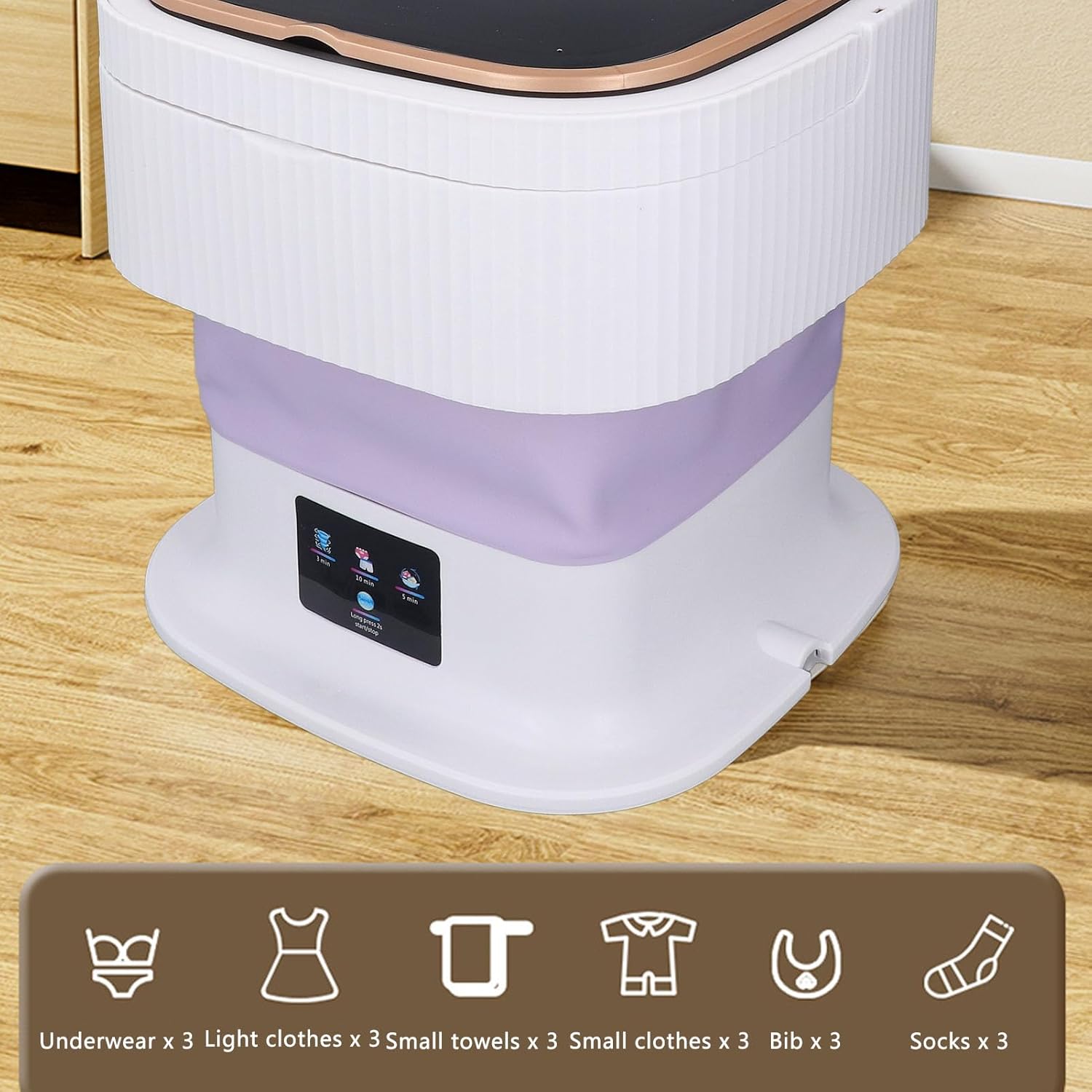 Portable Washing Machine 3 Timer Modes Mini Foldable Washer with Drain Hose 11.5L Large Capacity Foldable Washer for Underwear Baby Clothes (US Plug)