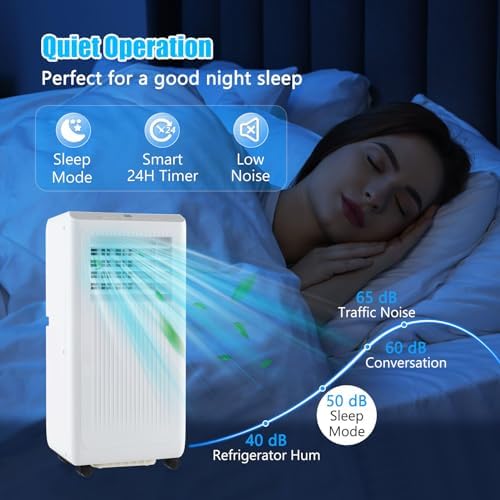 GOFLAME 8000BTUS Portable Air Conditioner for Rooms up to 250 Sq.Ft, 3-in-1 AC Unit on Wheels w/Cooling, Fan, Dehumidifier, Sleep Modes, 24H Timer, Remote Control Installation Kit, Floor AC Unit