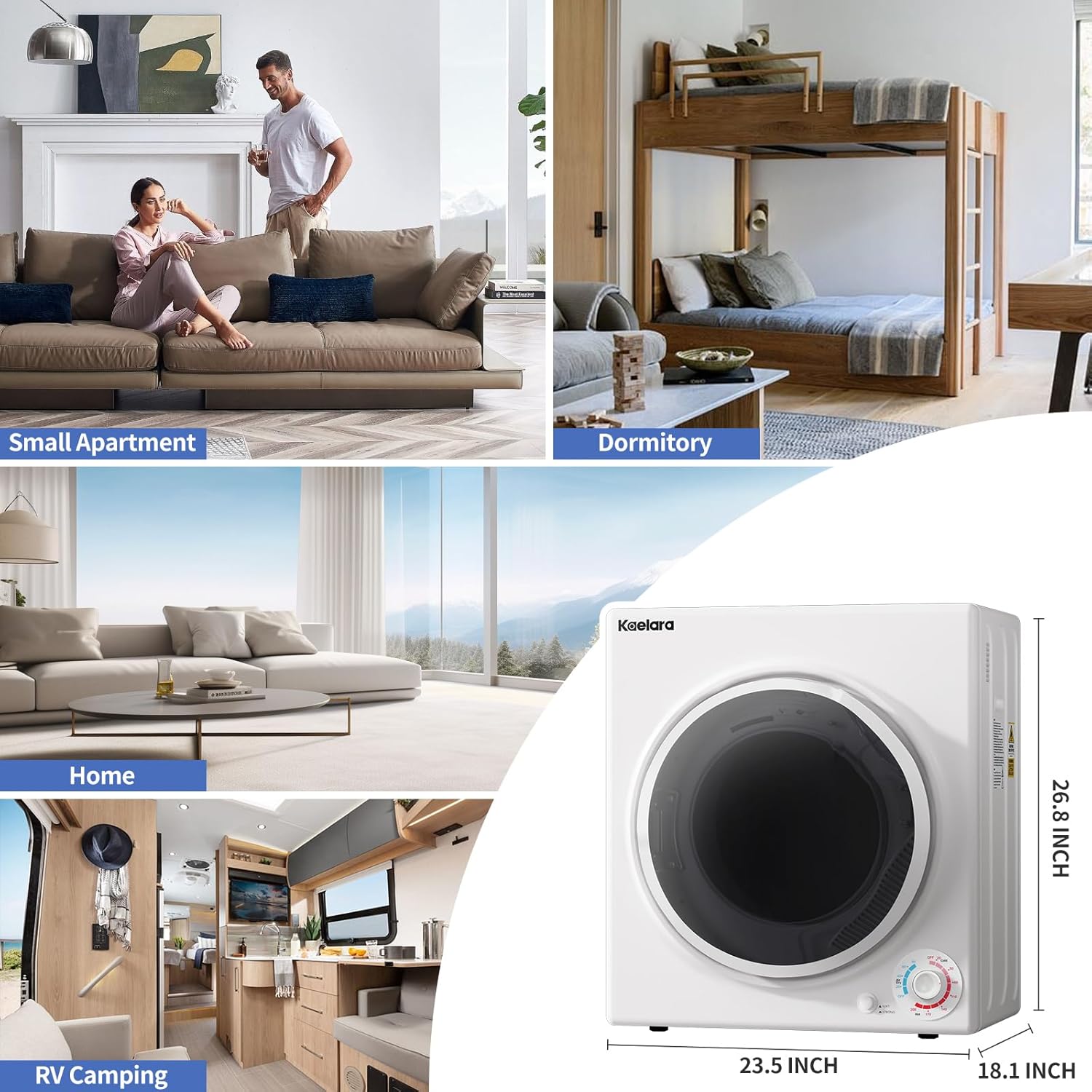 Portable Dryer, 3.5 Cu.ft Portable Dryers for Laundry with Stianless Steel Tub, 15000W Clothes Dryer Machine for Home, Apartment, 4 Dring Mode, Auto-shutt off, White