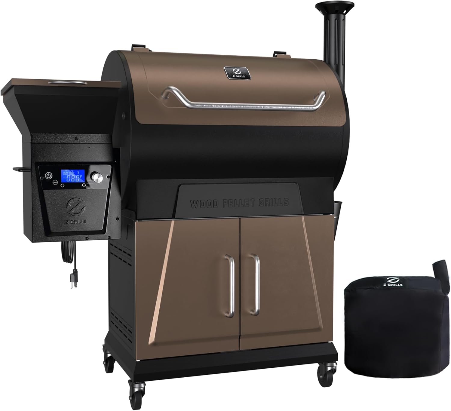 Z GRILLS Pellet Grill Smoker with PID 2.0 Controller, LCD Screen, 2 Meat Probes, Huge Storage Cabinet, 697 sq in Cooking Area, Rain Cover for Outdoor BBQ, 700D6, Bronze