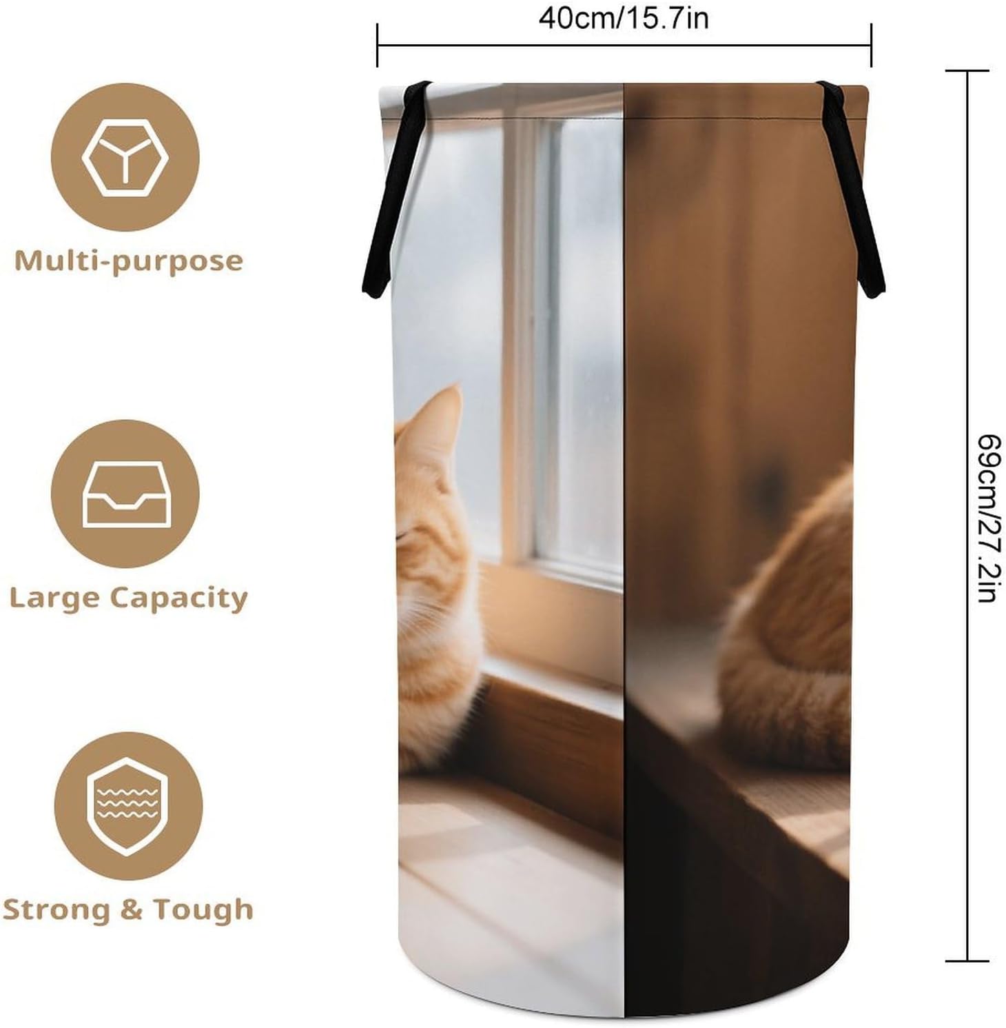 86L Large Laundry Hamper Orange Cat Patterned Dirty Laundry Hamper Foldable Laundry Bag with Handle Suitable for Bedroom Living Room And Bathroom Washing Machine