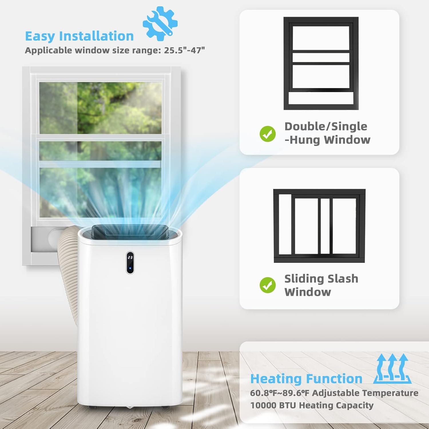 LDAILY 4-in-1 Portable Air Conditioner w/Remote Control, 14000 BTU AC Unit w/Cool, Heat, Fan, Dry & Sleep Mode, Smart Phone Control, Cools Up to 450 sq.ft, Air Cooler w/Window Kit (14000 BTU)