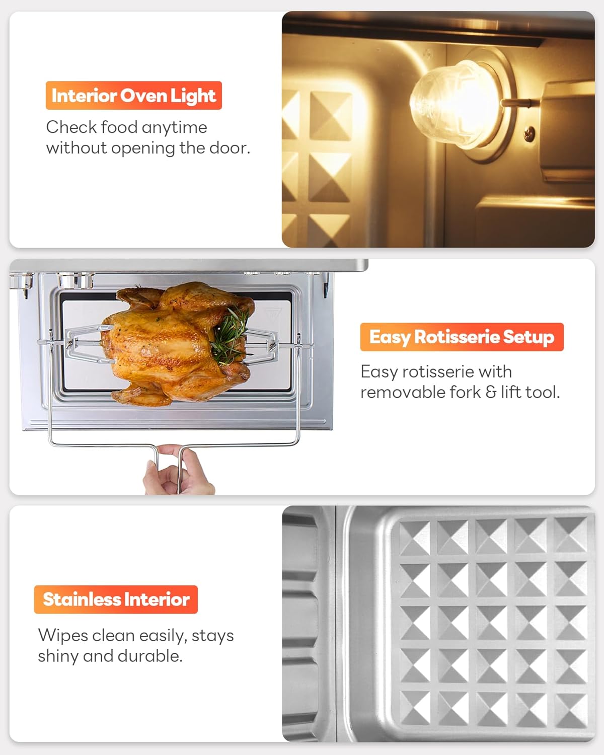 28QT Air Fryer Toaster Oven Combo, Large 12-in-1 Convection Countertop Oven with 3-Layer Cooking, Rotisserie for Chicken, 6 Heating Tubes, Fast Preheat, Fit 11