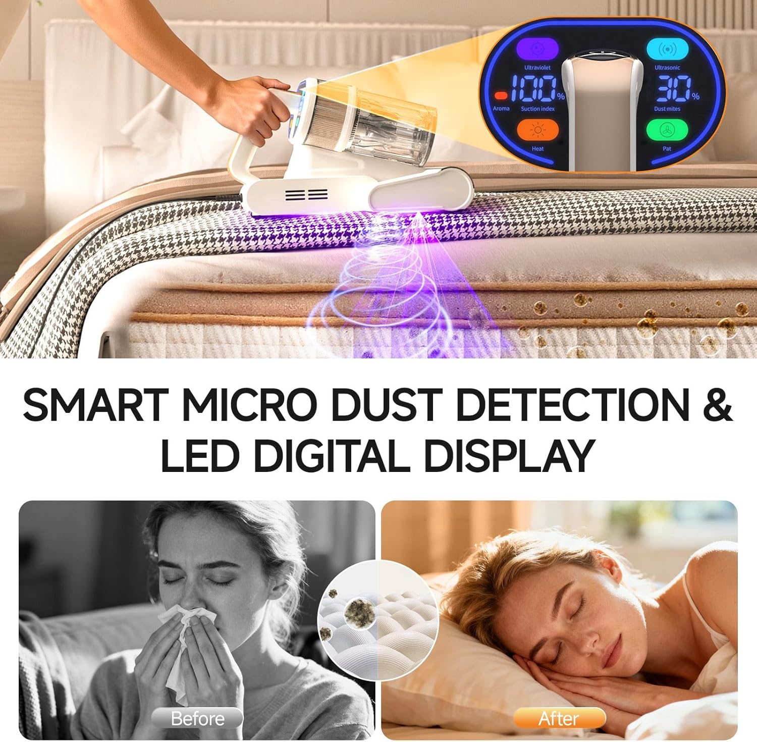 FEPPO 4-in-1 Mattress Vacuum Cleaner PRO, 16KPa Handheld Vacuum with UV-C Light, 40,000 Beats/Min Tapping, 140°F Hot Air, HEPA Filter for Bed, Sofa, Crib (Corded, 550W)