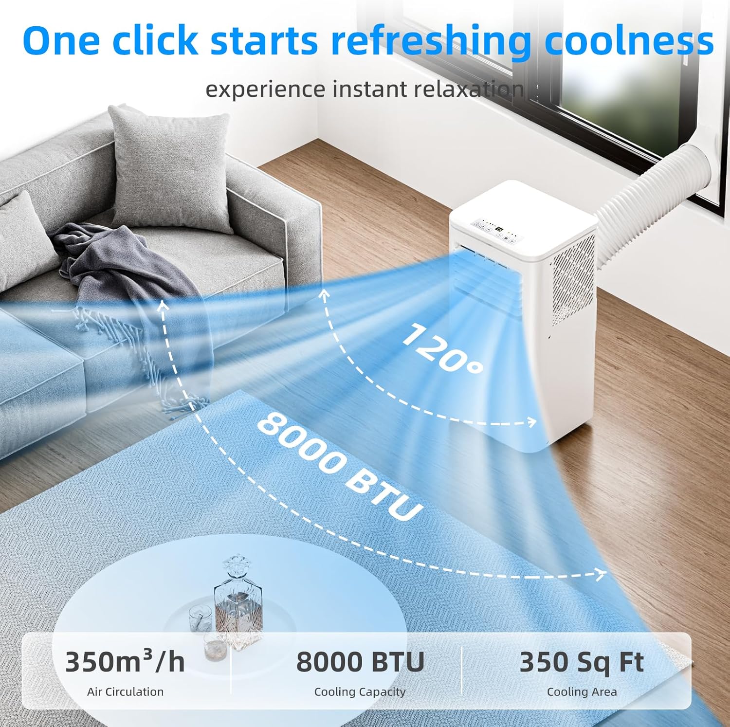 8000 BTU Portable Air Conditioner, 3 in 1 Free Standing Cooling AC Unit with Fan & Dehumidifier & Cools, Sleep Mode, 24H Timer, Windows Sealing Kit for Room