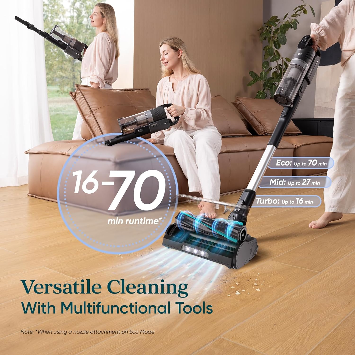 LEVOIT Cordless Vacuum Cleaner with HEPA Filter, Anti-Tangle Brush, Up to 70 Minutes, Charging Wall Dock, Powerful Suction, Lightweight, for Carpet, Hard Floor, Pet Hair, LVAC-200 MAX