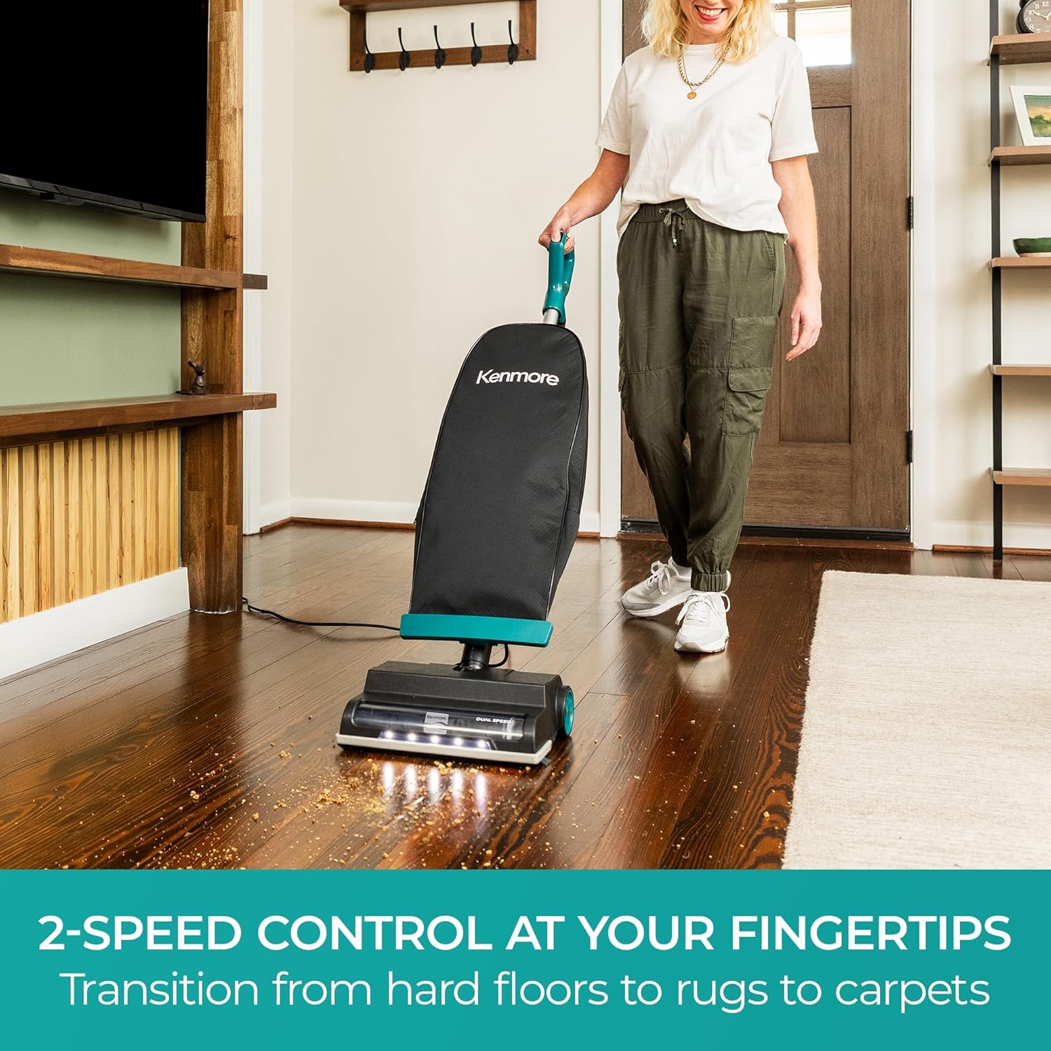 Kenmore BU1001 B200 Series Commercial Grade Vacuum Cleaner Lightweight 14L Capacity Bagged Upright Vac with LED Headlight and 2-Speed Setting Powerful Suction for Pets, Carpets & Hard Floor