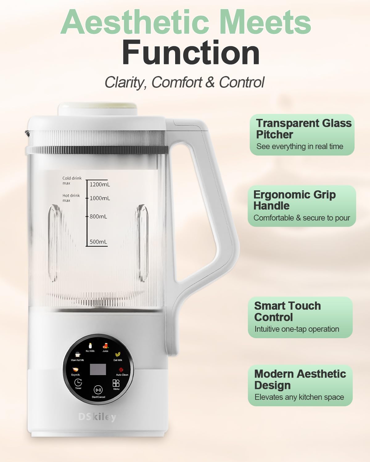 40oz Nut Milk Maker Machine, Automatic Plant Milk Maker with 10 Blades, No Soaking Needed, Smooth Almond Oat Soy Milk & Juice, 12H Delay Start, Auto-Clean, Safety Lock