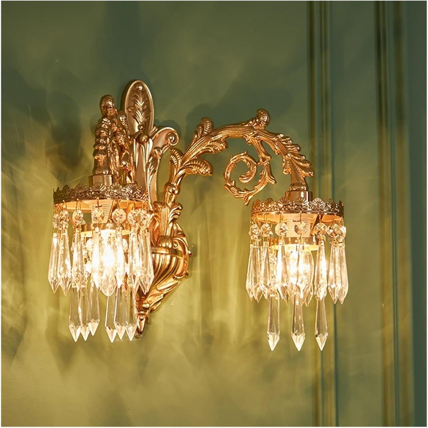 Luxury Copper Crystal Wall Lamp for Living Room Bedroom Loft Indoor Home Double Head Gold Vintage Retro Style Sconce Lights,Household