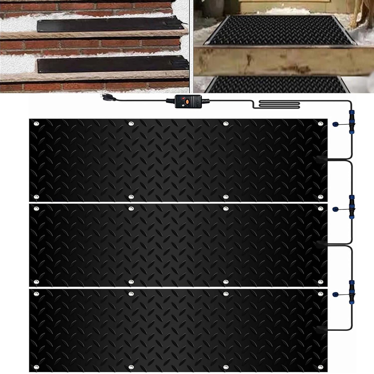 Heated Snow Melting Mats for Entrances 1/2/3/4/5 pcs Heated Outdoor Mats for Stairs- w/Power Cord, Slip-Proof Design for Extra Traction, Winter Outdoor Snow Mat(3 Pcs-10x48in/(25.4x120cm))