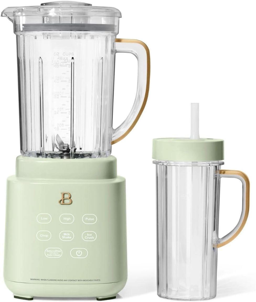Beautiful PowerExact Blender, PrecisionSense™ Tech, 3 Speeds, 4 Presets, 50oz BPA-Free Jar, 20oz To-Go Cup, No Drippy Sippy™ Lid, Auto-Clean, Dishwasher Safe, Ice Crush & Smoothies (Sage Green)