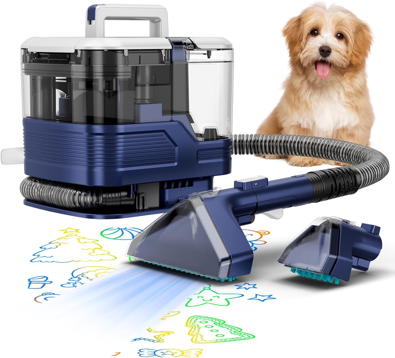 New Multi-Portable Carpet and Upholstery Cleaner, 21Kpa Carpet Cleaner Machine, Deep Stain Cleaning for Carpet, Car Seats, Pets, Couches, with Dual Brush & Large Removable Tank(Blue)