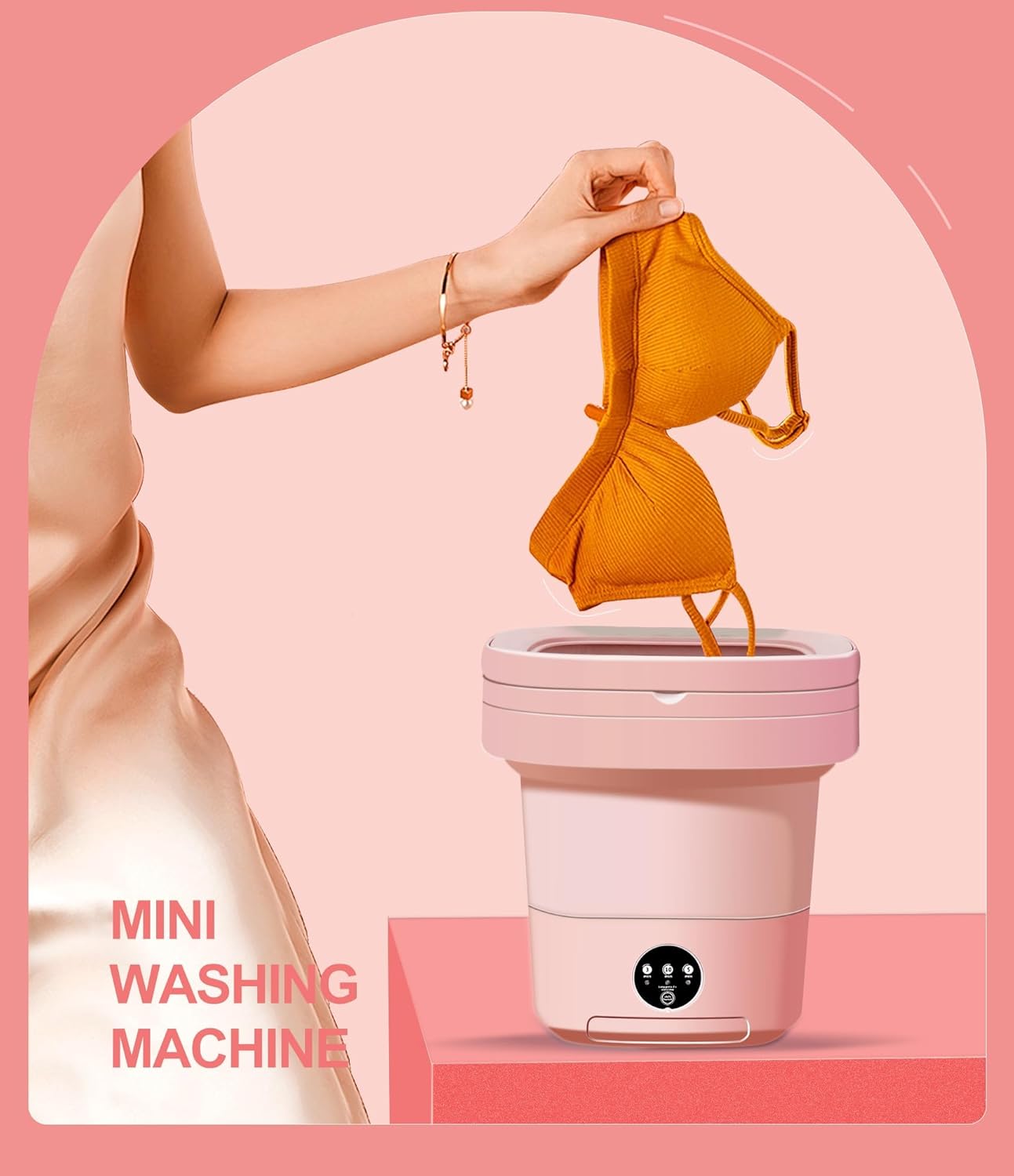 Mini Washing Machine 11L, Portable Washing Machine 3 Modes Deep Cleaning for Underwear, Baby Clothes or Socks, Mini Portable Washer Suitable for Apartments, Dorm, Camping, RV, Travel Laundry(Pink)