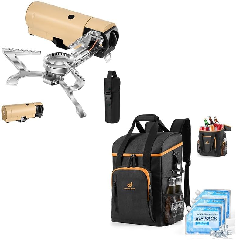 Odoland Bundle - 2 Items Portable Camping Stove and 30 Cans Small Cooler with 3 Ice Packs