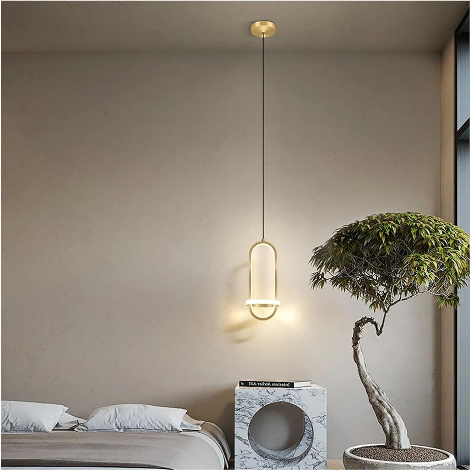 Modern Suspension LED Ring Pendant Lights Bedside Lamp Compatible with Bedroom Living Room Kitchen Fixture Home Decoration Accessories Art,Household