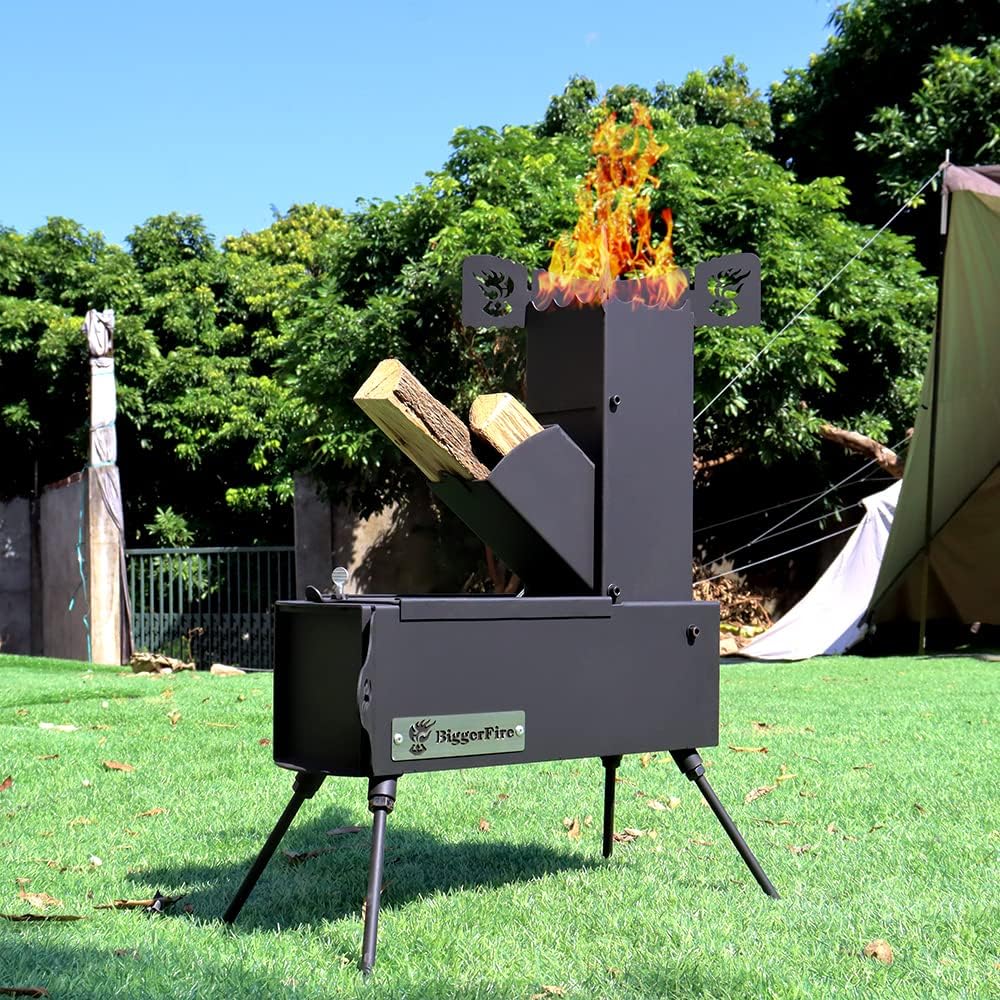 Rocket Stove Portable Folding Wood Burning Camping Stove for Outdoor Cooking, Picnic, BBQ, Hunting, Fishing, Cast Steel Pocket Rocket Stove with Carrying Bag