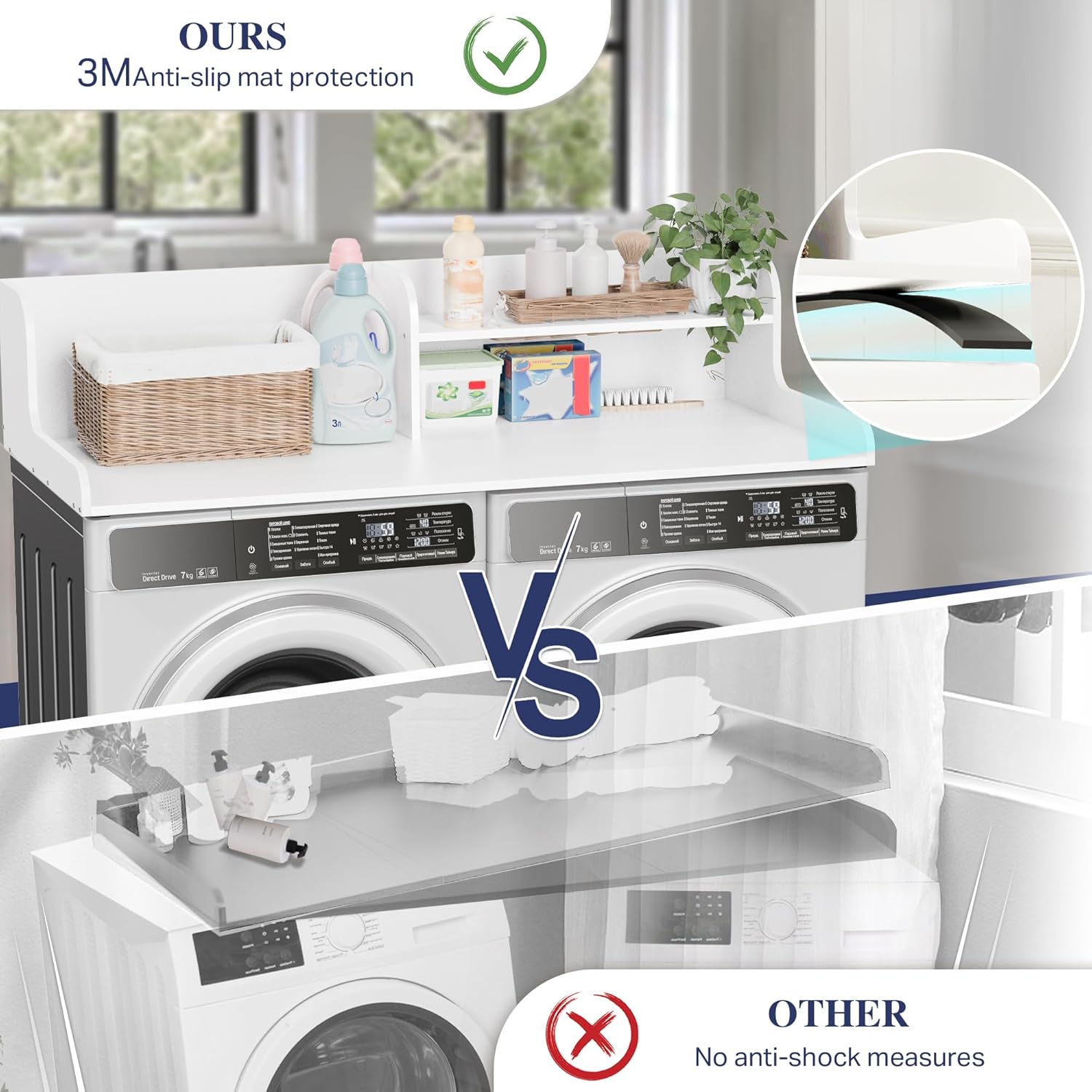 DTK Washer Dryer Wood Countertop with Shelf, Laundry Topper with Non-Slip Mat,27.55