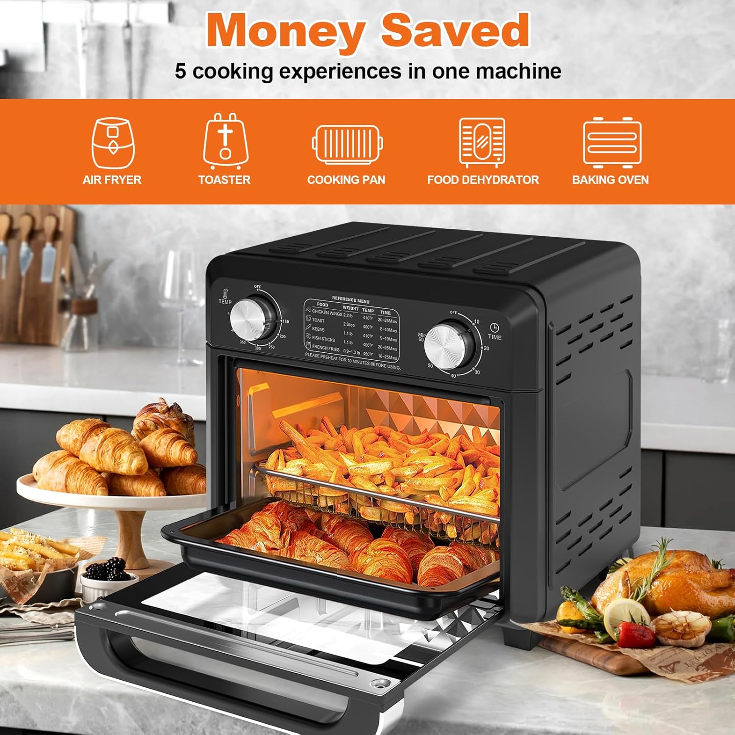 Air Fryer, 11QT,360° Hot Air Circulation for Healthy Oil-Free Cooking,Multifunctional Convection Toaster Oven Air Fryer Combo, Adjustable Temp & Time Control,