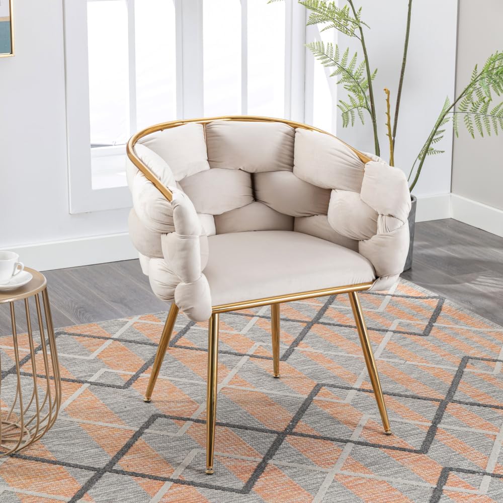 Simple Leisure Velvet Single Sofa Chair Bedroom Lazy Person Household Dresser Stool Manicure Table Back Chair Gray (Beige + Velvet-1)