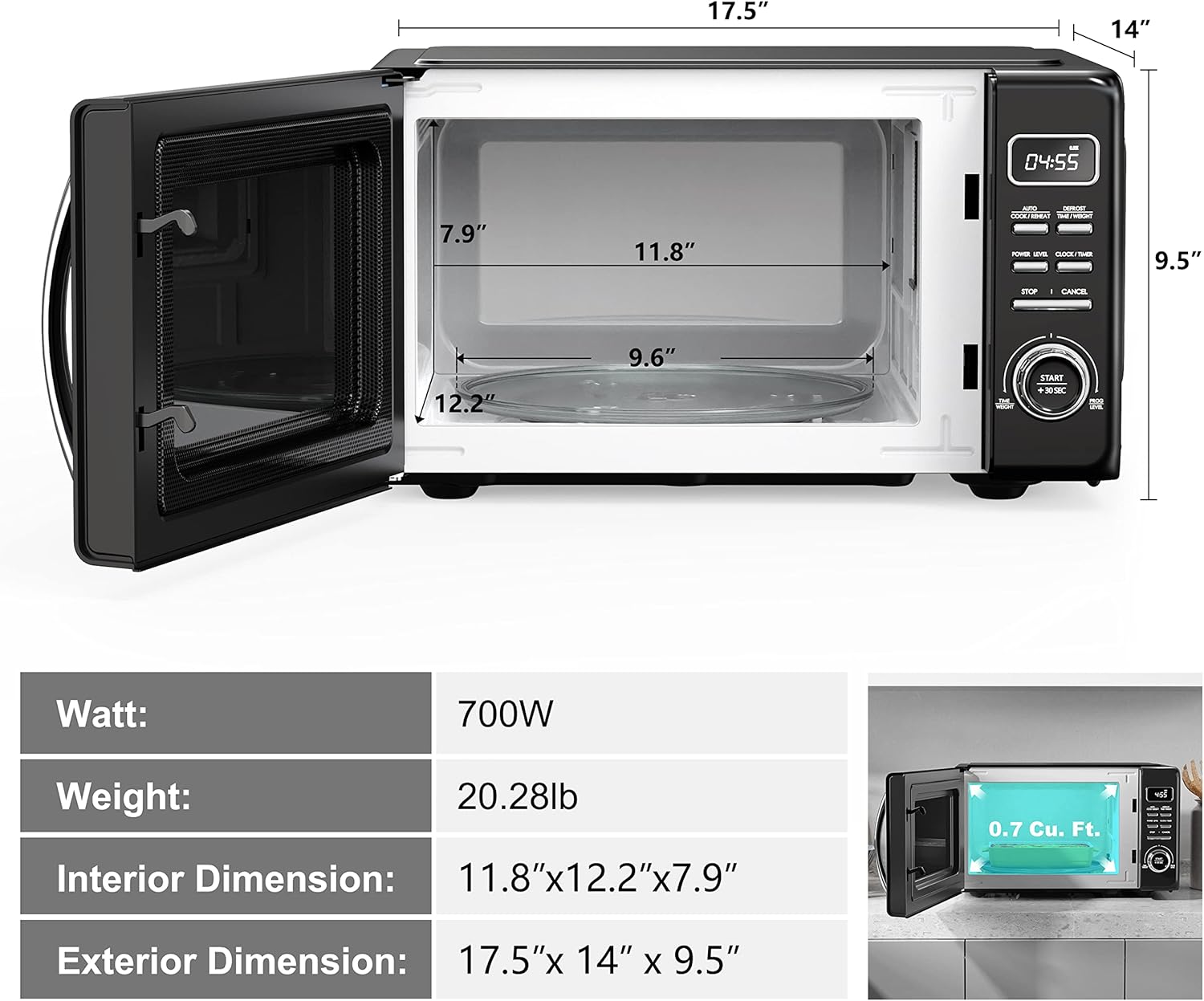 Galanz GLCMKZ07BKR07 Retro Countertop Microwave Oven with Auto Cook & Reheat, Defrost, Quick Start Functions, Easy Clean with Glass Turntable, Pull Handle.7 cu ft, Black