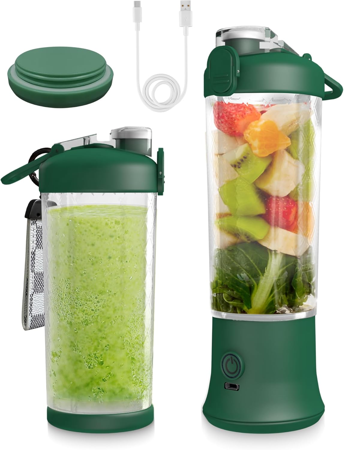 SSKAWorldwide Portable Blender - 21oz Smoothie Blender Rechargeable Small Blender with 6 Blades Personal Blender for Home Office Gym Sports and Travel (Green)
