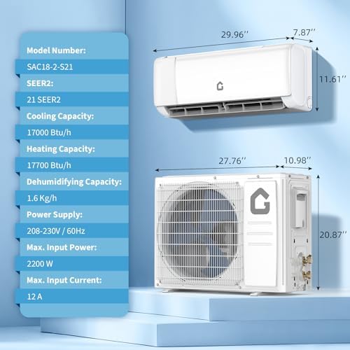 21 SEER2 18000 BTU Mini Split Air Conditioner, 2025 New Update 230V Split AC Unit Heating and Coolings up to 1250, Inverter Ductless Air Conditioner w/Wifi,Remote Control.More Energy Efficient