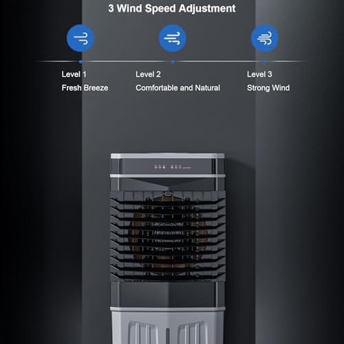 Indoor Swamp Cooler Fan, 3 In 1 Portable Air Conditioners, 10 Gallon Tank, 120° Oscillation, 4 Ice Packs, 12H Timer, Remote, 3 Modes & 3 Speeds Air Cooler for Room Cooling(90cm/35in)