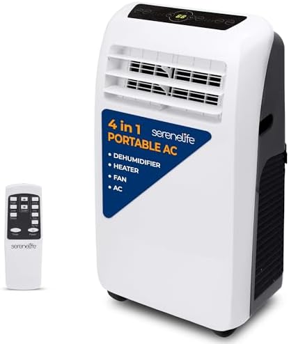 SereneLife Portable Air Conditioner + Heat 12,000 BTU with Built-in Dehumidifier - Portable AC unit for rooms up to 550 sq ft - Remote Control, Window Mount Exhaust Kit
