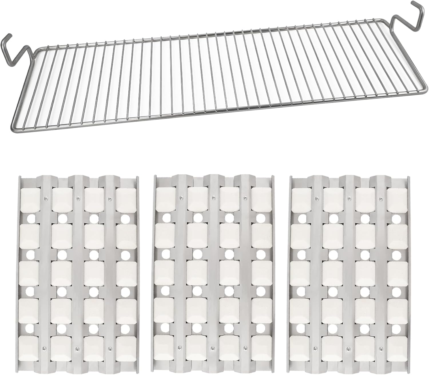 Briquette Trays and Grill Warming Rack Replacement Parts for Delta Heat 32 Inch BBQ Grill, 3 Pack S23218-32Y Briquette Tray with 1 Pack 304 Stainless Steel Warming Rack for Delta Heat DHBQ3