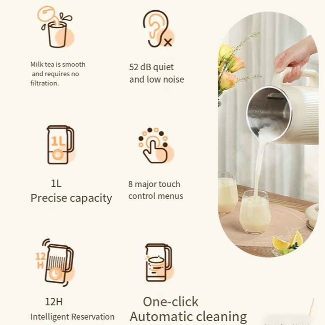 The 8-In-1 Multifunction Nut Milk & Juice Maker, 8-In-1 Nut Milk Maker Machine, Automatic Plant-Based Milks Blender with Delay Start, Keep Warm, Self-Cleaning (Beige)