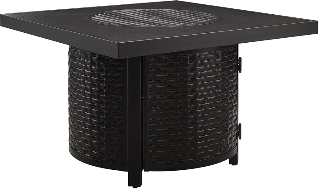Square LPG/NG Gas Fire Pit Table 55K BTU w/Burner Lid, Cover, Fire Glass #65156