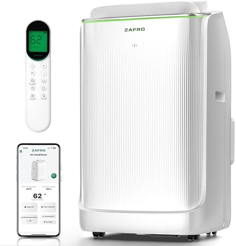 ZAFRO 14,000 BTU (10,000 BTU SACC) Inverter Portable Air Conditioners, Smart AC with Ultra Quiet(42dB)/Drainage-free Cooling/24Hrs Timer/APP/Remote/Cool, Fan & Dehumidifier Modes for Indoor rooms