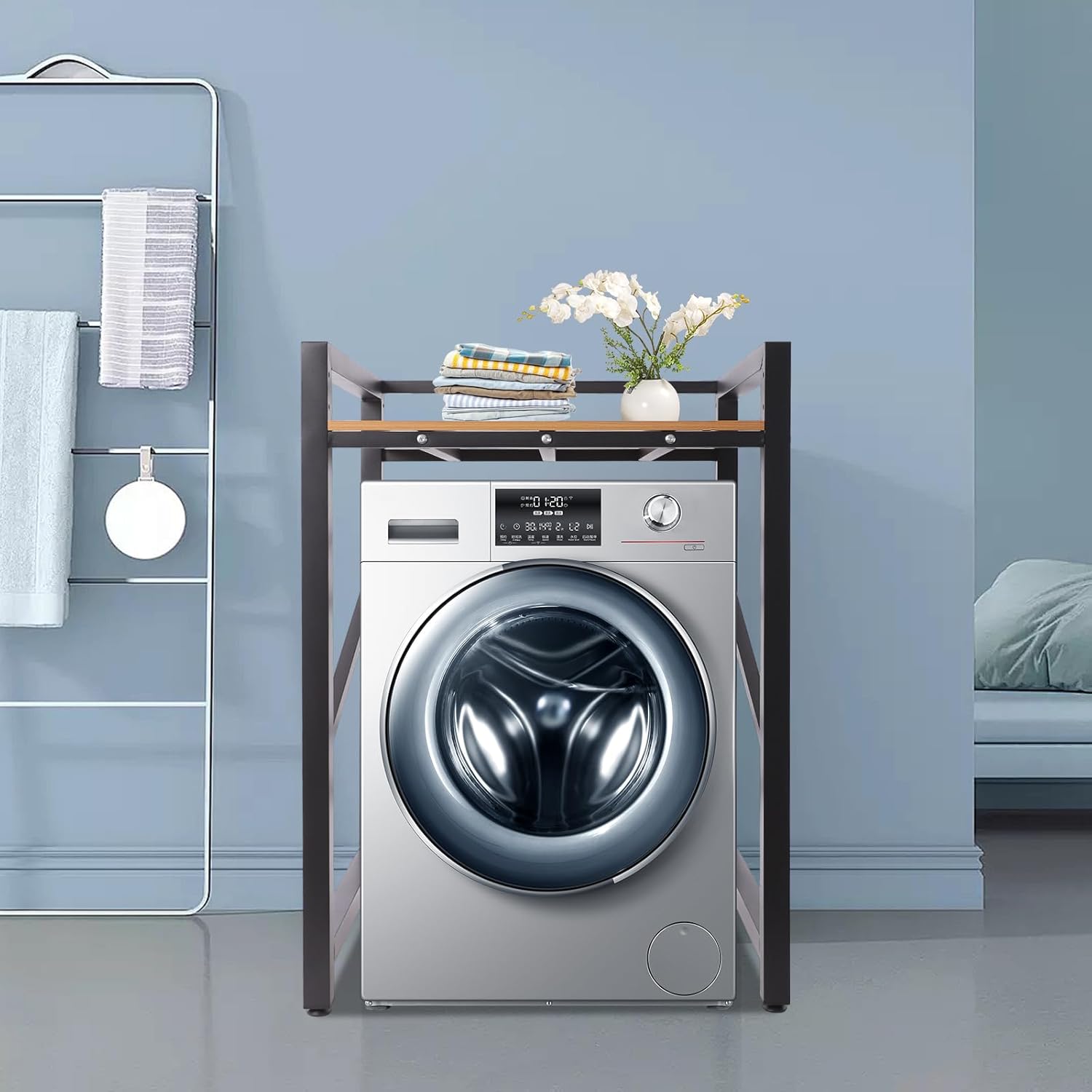 Over Washer and Dryer Shelves,Heavy Duty Laundry Room Storage Organization Clothes Drying Rack with 3-level Adjustable Height,661.39LBS Load-Bearing (Black)