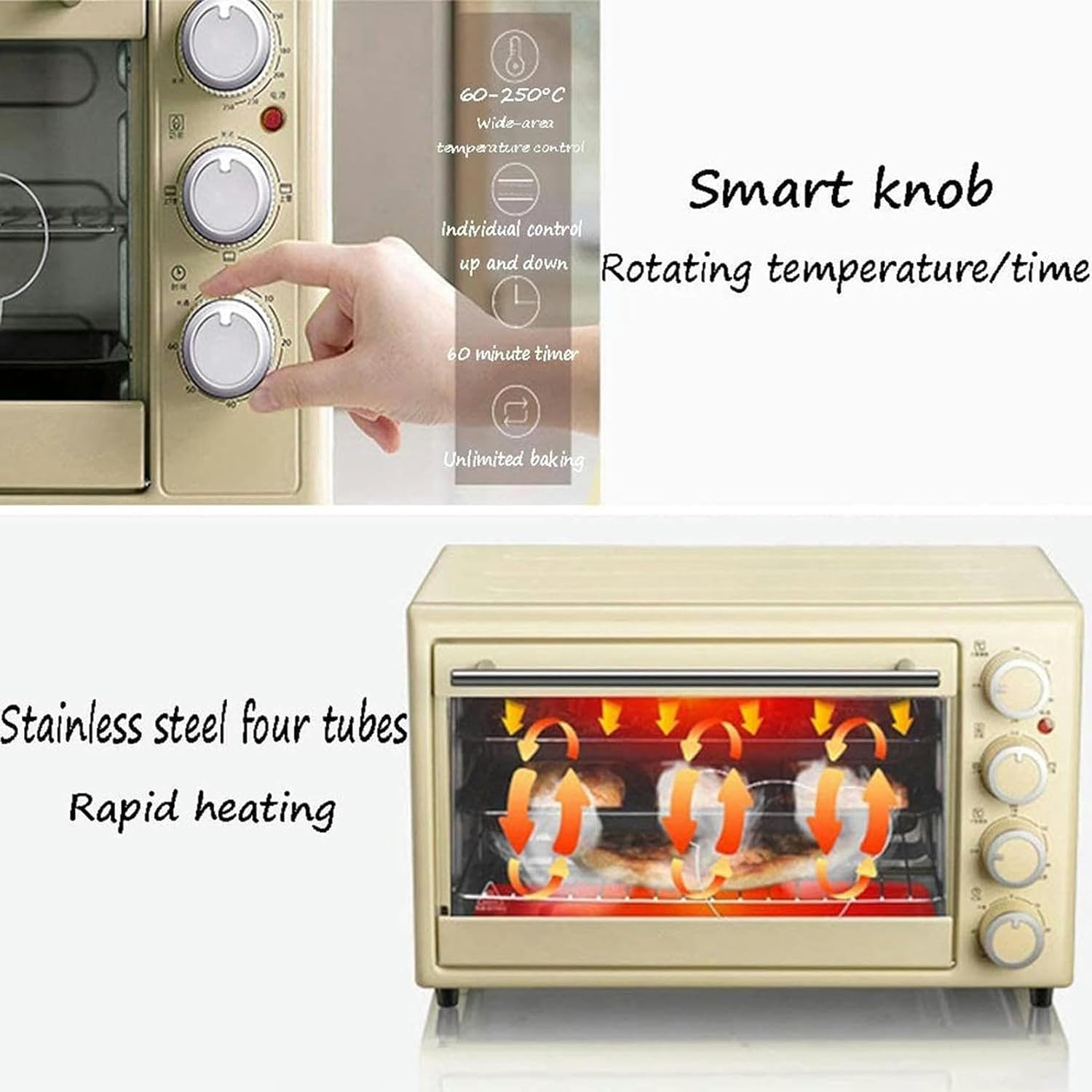 AMNOOL Multifunctional Automatic Electric Oven， Household 30L Large Capacity Intelligent Baking Retro Countertop Electric Oven Electric Microwave Oaven Useful-1*