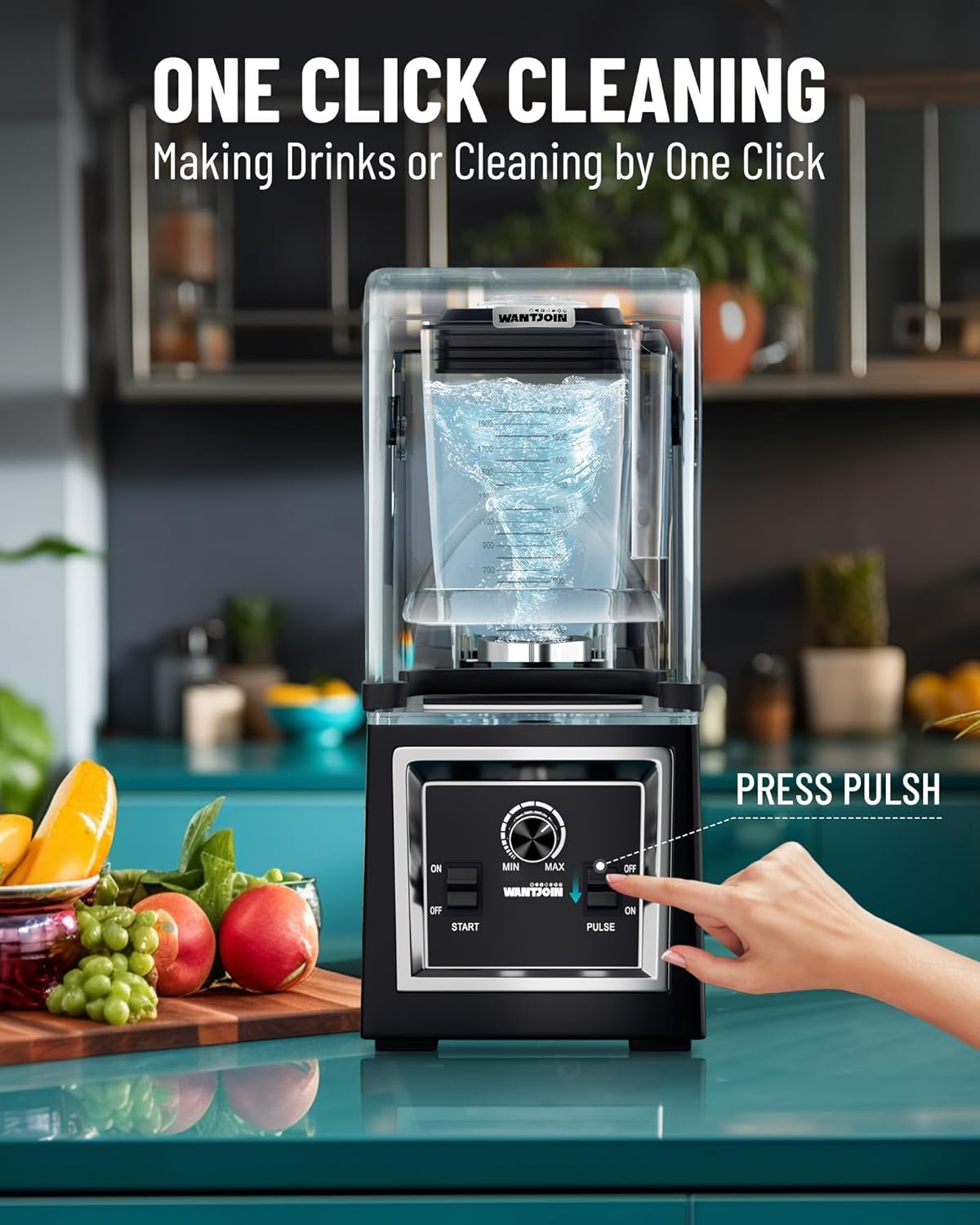 Wantjoin Professional Grade Blender - Soundproof & Quiet Commercial Blenders, Removable Shield, 2000W Watte, 67 Oz Capacity - and Frozen Drinks(Black)