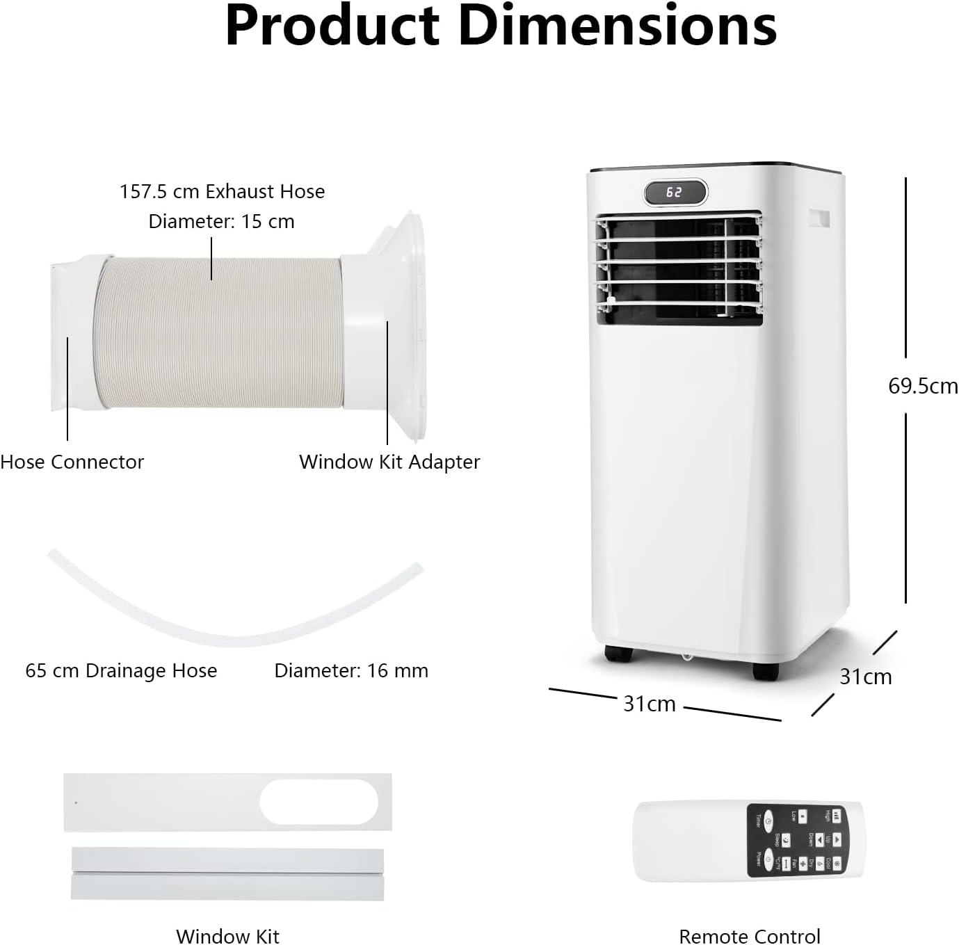 ARLIME Air Conditioner Portable, 8000 BTU Cools up to 230 sq. ft, Portable AC Unit with Fan & Dehumidifier, 2 Speed, Child Lock, 24H Timer, LED Display, Air Cooler for Living Room, Bedroom, Office