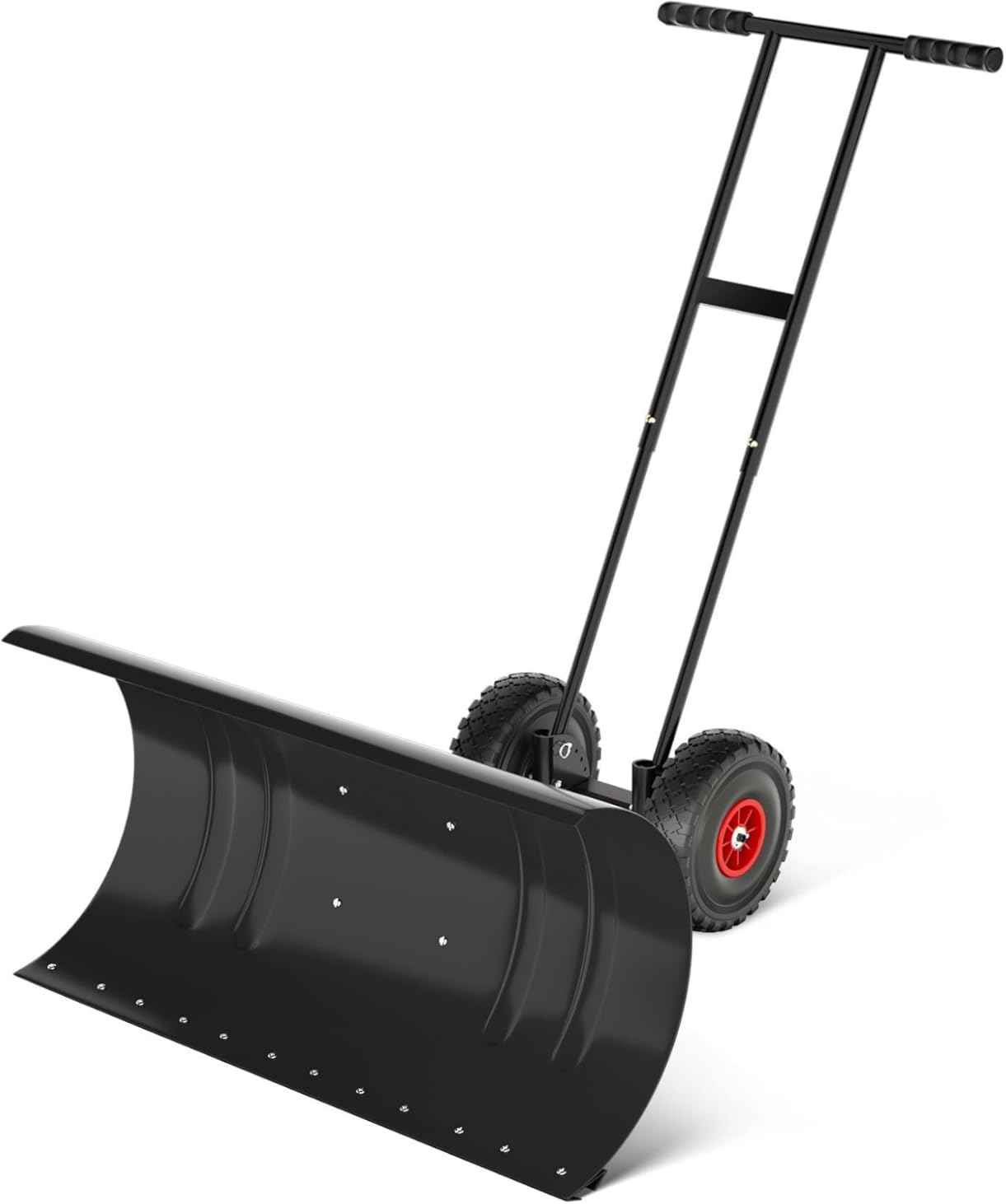 Heavy-Duty Steel Snow Shovel with Wheels and Adjustable Handle Height for Snow Removal, Black, 29
