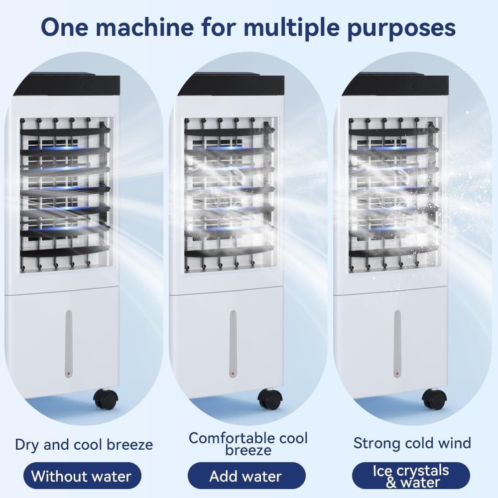 Portable 10L Evaporative Air Conditioner 3-IN-1 Evaporative Cooler w/Remote Control Fan & Humidifier Fit For Couch, bed, workspace, breakfast nook