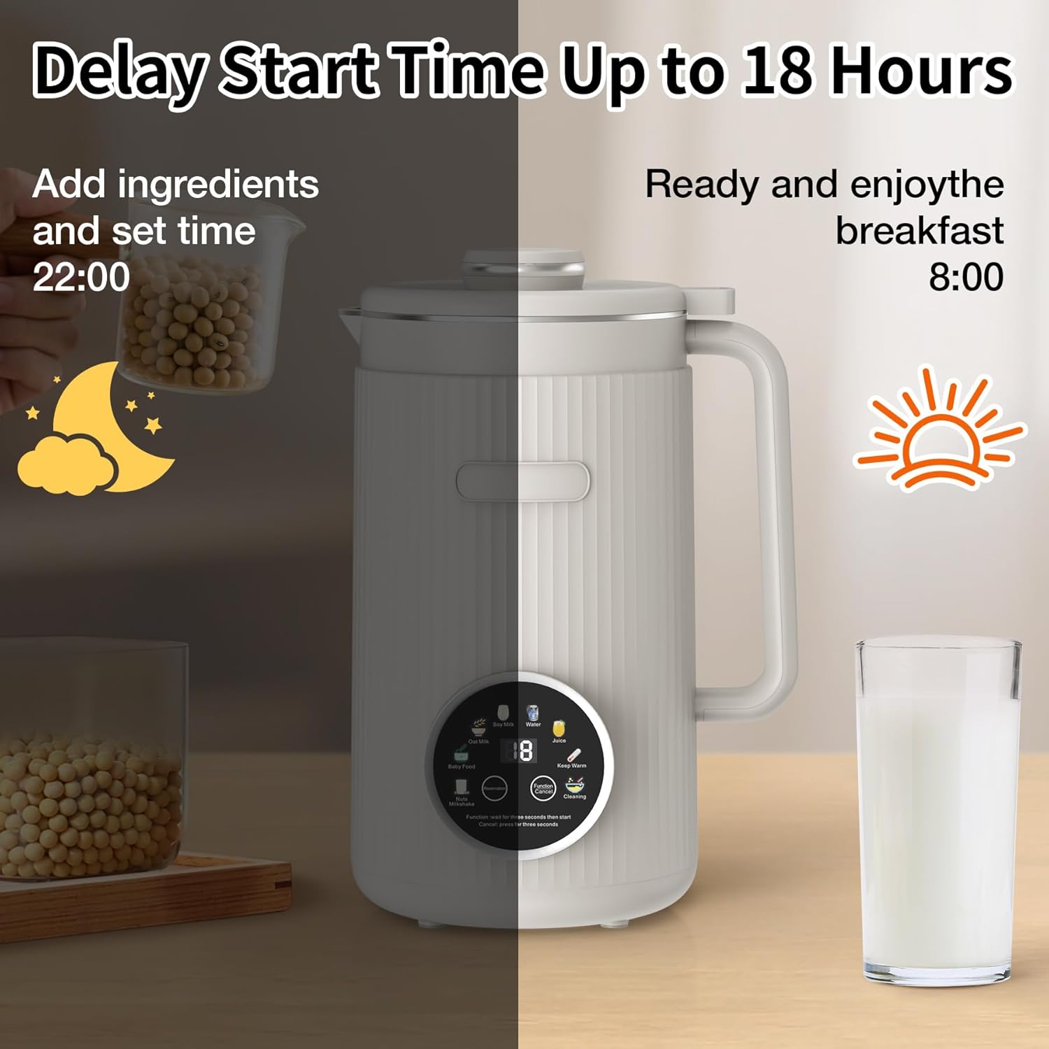 VBGK 8 in 1 Automatic Nut Milk Maker Blender with 20 Blades, 40oz Homemade Coconut, Soy, Oat, Almond, Plant Based Milks and Non-Dairy Beverages with18H Delay Start/Keep Warm/Boil Water/Self-Cleaning