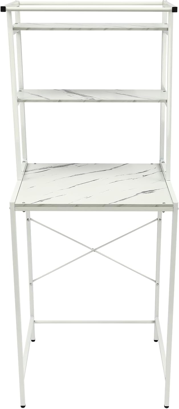 Over Washer and Dryer Storage Shelves, 3-Tier Freestanding Washing Machine Organizer Shelf with Drying Rack for Laundry Room Bathroom Garage, W27.2*D23.6*H69.5in (White & Marble)