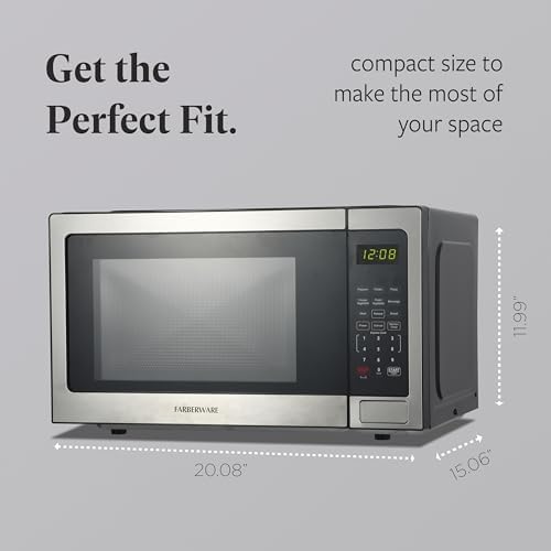 Farberware 1.1 Cu. Ft. Countertop Microwave Oven – 1000 Watts Power, Auto Cook Settings, Defrost, Easy Clean and Child Safety Lock - Stainless