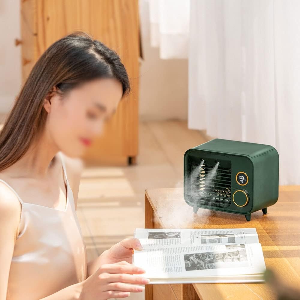 Portable Air Conditioner-2000mAh Rechargeable Personal Air Cooler with 5 Speeds, Quiet Mini Air Conditioner Fan, Desk Cooling Fan for Home, Bedroom, Travel, and Office (Color : Green)