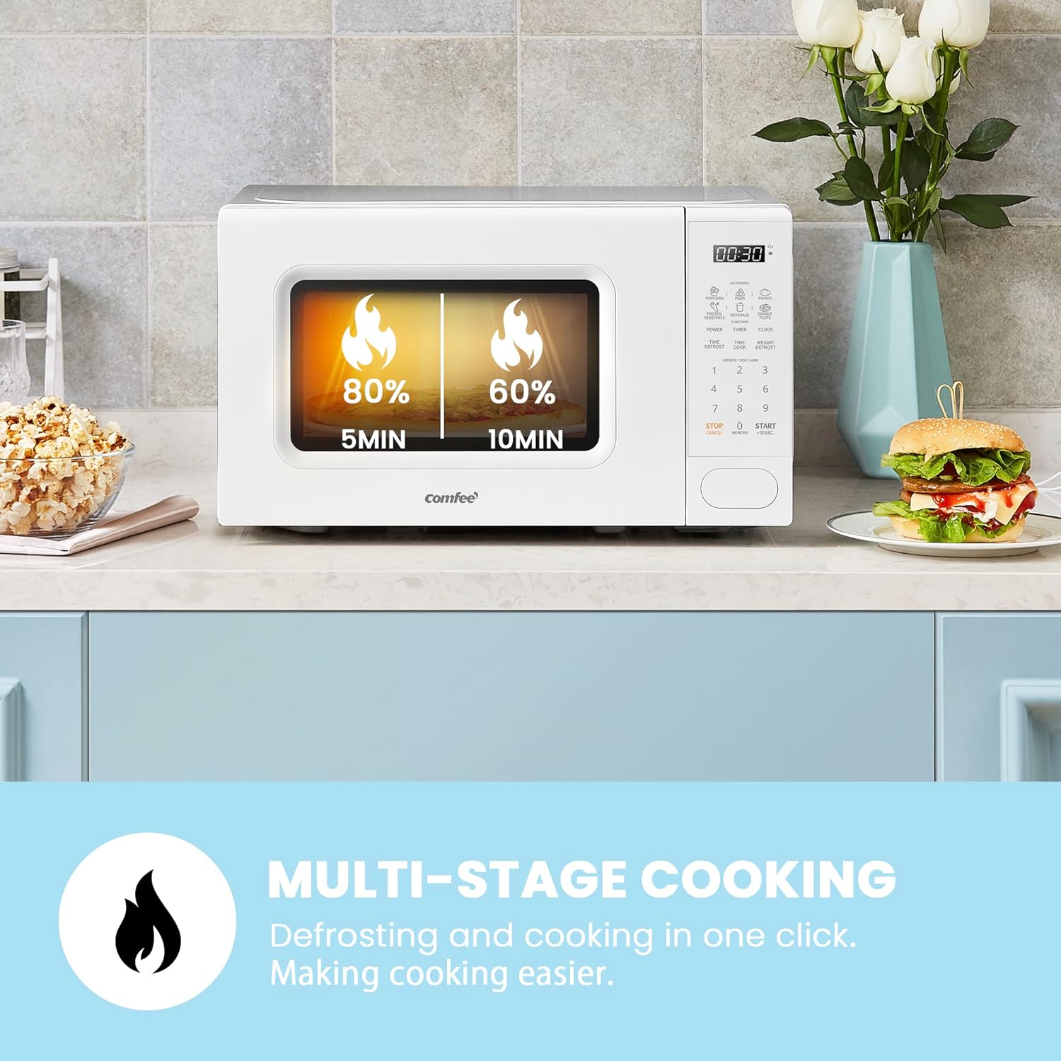 COMFEE Microwave with 11 Power Levels, 700W & Toaster Oven Combo with 3 Cooking Modes, 950W, White