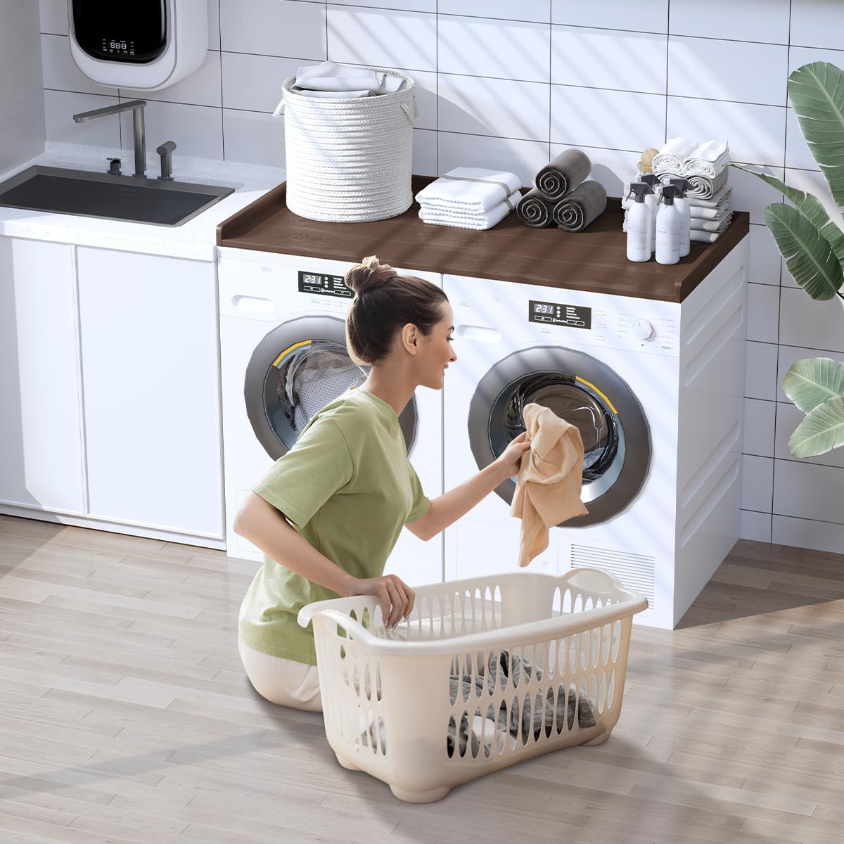 Sundale HDPE Washer Dryer Countertop, No-Installation Laundry Topper for Washer and Dryer, Waterproof Odorless Countertop for Laundry Room Storage, 27.5