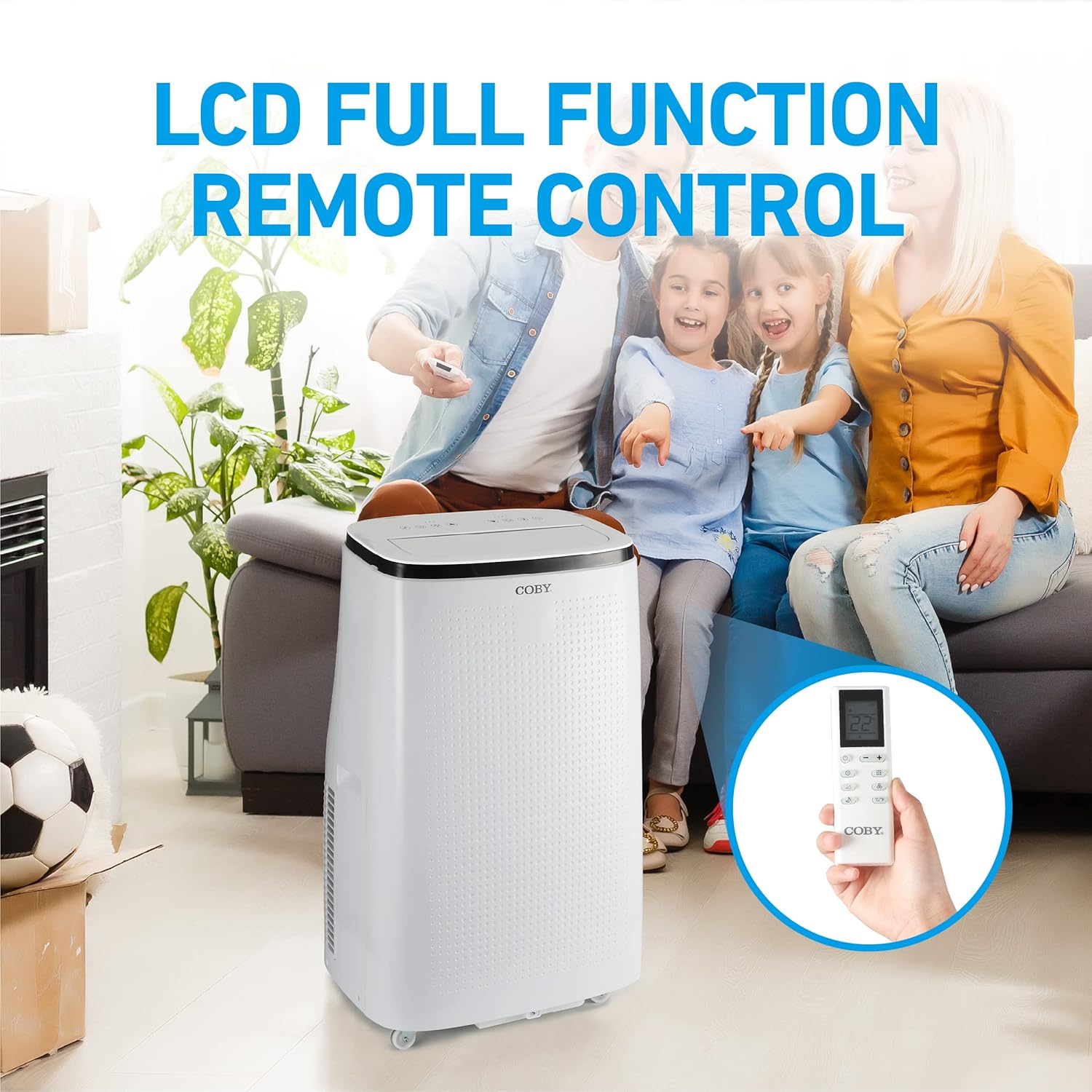 COBY Portable Air Conditioner 4-in-1 AC Unit, Heater, Dehumidifier & Fan, Air Conditioner 15,000 BTU Portable AC Unit with Remote Control for Rooms up to 775 Sq. Ft., 24-Hour Timer, & Installation Kit