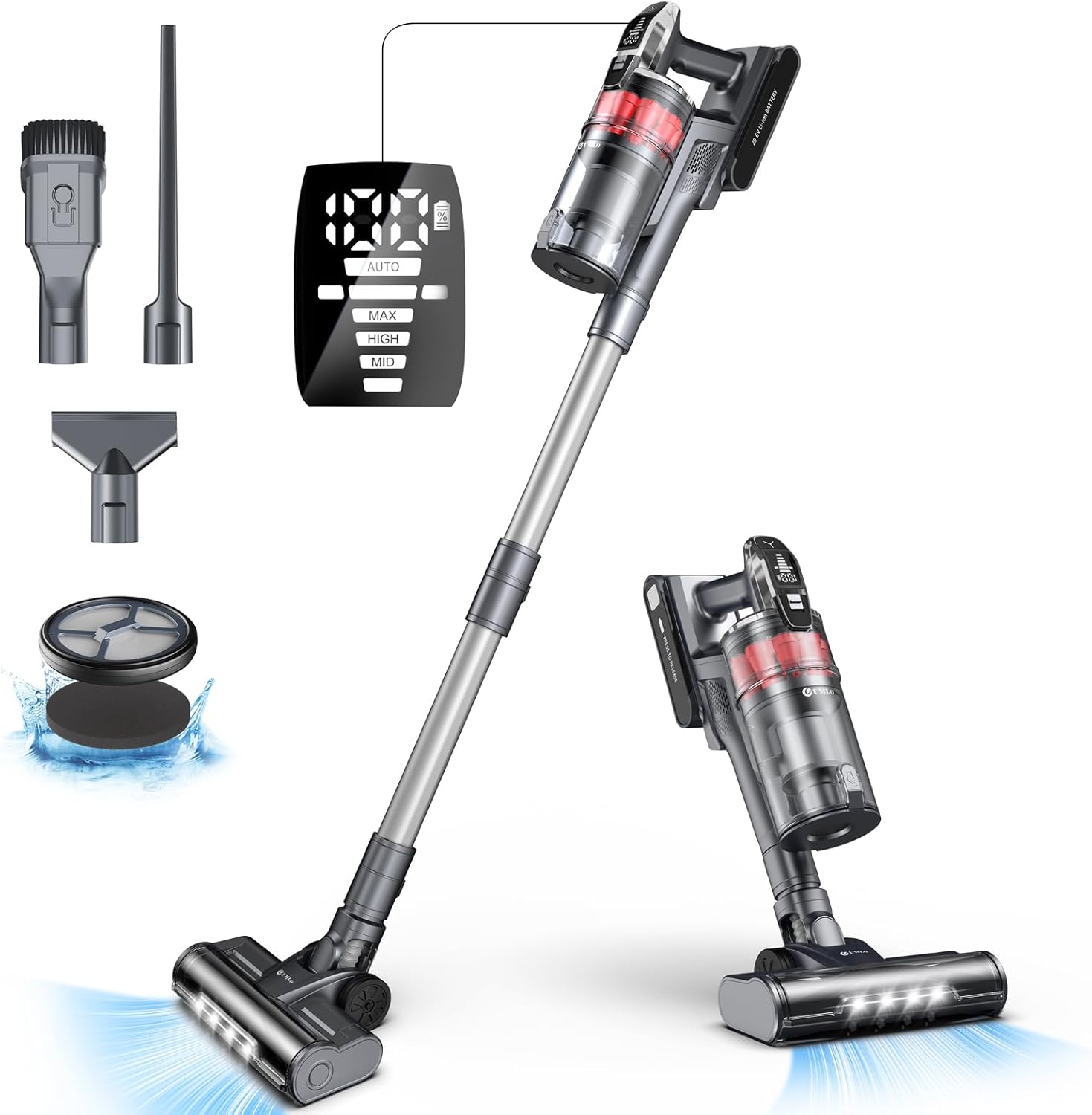 Cordless Vacuum Cleaner, Powerful Suction Vacuum Cleaners for Home, Stick Vacuum with 60 Mins Runtime, Anti-Tangle, Auto Mode, LED Display,8-in-1 Rechargeable Vacuum for Pet Hair