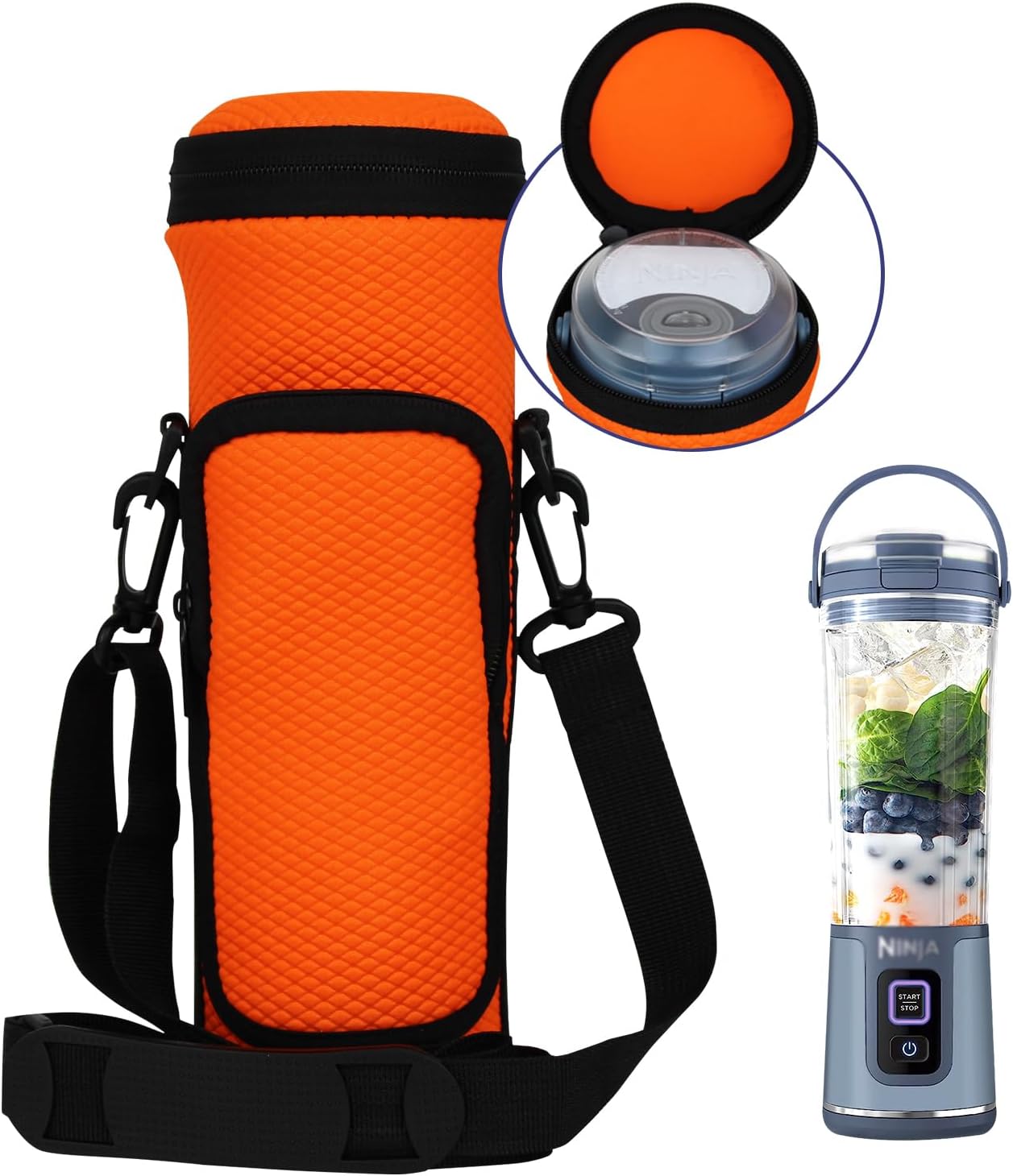Portable Blender Carrying Bag Case with Lid for Ninja BC151 Blast Portable Blender, Storage Sleeve Bag with Adjustable Crossbody Strap and Pocket (Orange)