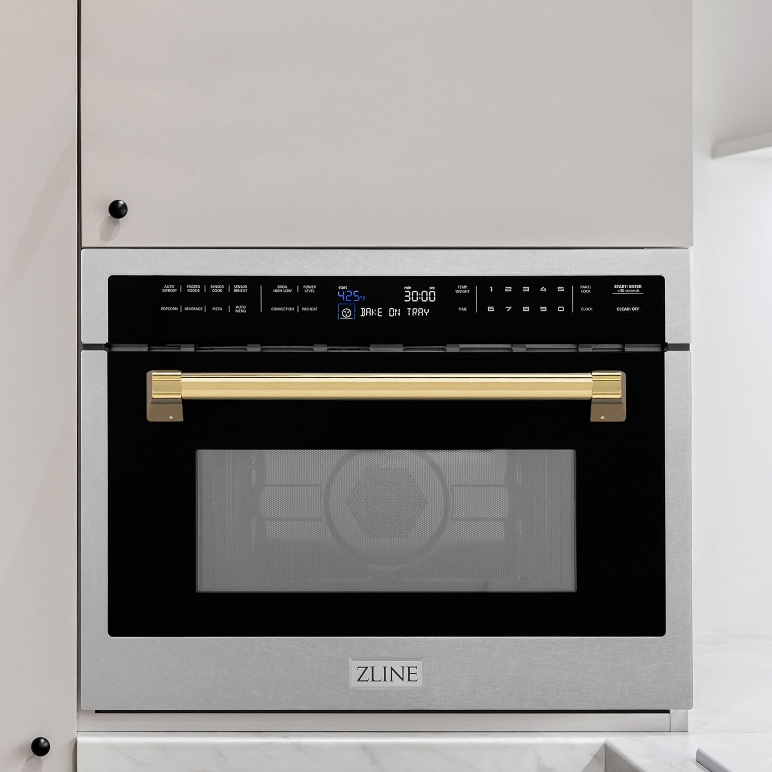 ZLINE Autograph Edition 24 in. 1.6 cu ft. Built-in Convection Microwave Oven in Satin Stainless Steel with Polished Gold Accents (MWOZ-24-SS-G)